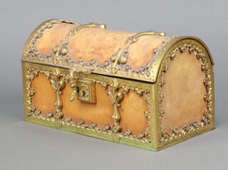 A 19th/20th Century leather and gilt metal dome shaped trinket box 13cm h x 23cm w x 12cm d 