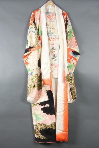 A silk Kimono, floral patterned 160cm x 134cm 