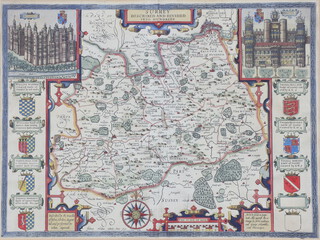 John Speede (British 1551-1629) map, Surrey Dscribed and Divided into Hundreds, coloured map with vignettes 39cm x 52cm 