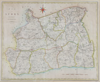 E Noble, map, Surrey From the Best Authorities, engraved by J Carey, coloured borders 41cm x 49cm 