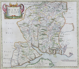 Robert Morden (British 1650-1703) map, Hampshire with coloured borders 38cm x 42cm 