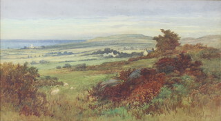 John Cuthbert Salmon (British 1844-1917) watercolour, signed, West Country landscape with distant sea view 24.5cm x 44.5cm 