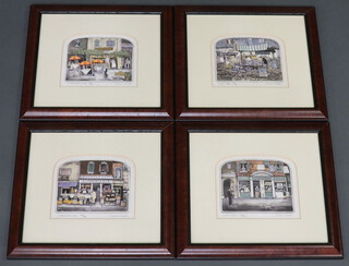 Graham Clarke (British b.1941), a set of 4 prints all signed in pencil, "Fresco Oggi", "Malta Econoico", "Tratoria Romantica" and "Carte Antico", all numbered 259/400, 16cm x 19cm 