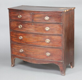 A 19th Century mahogany bow front chest of 2 short and 3 long drawers with replacement handles, raised on bracket feet 105cm h x 104 cm w x 52cm d 