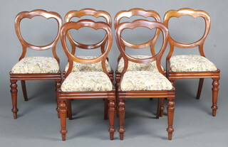 A set of 6 Victorian mahogany balloon back dining chairs with drop in seats, raised on turned supports 95cm h x 42cm w x 40cm d (seats 18cm x 27cm) stamped J Reilly's Patent 