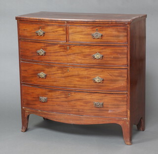 A 19th Century mahogany bow front chest of 2 short and 3 long graduated drawers with replacement handles, raised on bracket feet 107cm h x 107cm w x 54cm d 