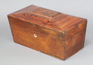 A Victorian rosewood twin compartment tea caddy of sarcophagus form 14cm h x 33cm w x 16cm d 