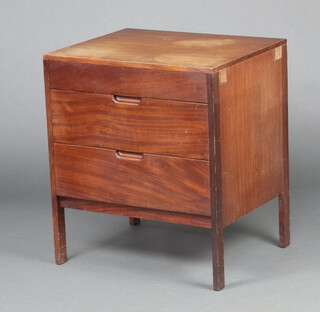 Richard Hornby for Fyne Ladye of Banbury, a mid Century stained teak pedestal chest of 3 drawers with recessed handles 71cm h x 63cm w x 51cm d