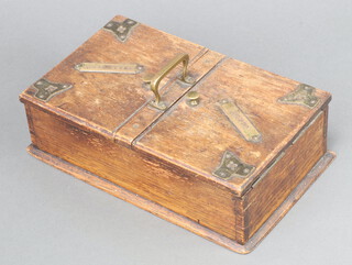 An Edwardian rectangular oak and cedar metal mounted cigarette/cigar box with hinged lid 7cm x 24cm x 15cm 