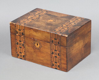 A Victorian inlaid walnut trinket box fitted a tray with hinged lid, 13cm h x 24cm w x 18cm d 