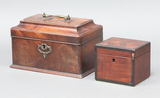 A Georgian rectangular mahogany 3 section tea caddy with hinged lid 14cm h x 25cm w x 15cm d, together with a 19th Century crossbanded mahogany tea caddy 10cm x 12cm x 10cm (2)