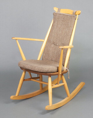 Ercol, a Goldsmith elm and beech rocking chair (model  435) 84cm h x 62cm x 70cm (seat 34cm x 34cm) 