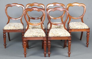 A set of 6 Victorian mahogany balloon back dining chairs with drop in seats, raised on turned supports 95cm h x 42cm w x 40cm d (seats 18cm x 27cm) stamped J Reilly's Patent 