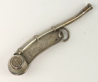 An Edwardian silver Bosun's whistle Birmingham 1905 with engraved scroll decoration 9cm 