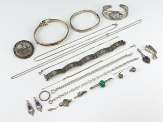 A silver bangle and minor silver jewellery, gross weight 132 grams 