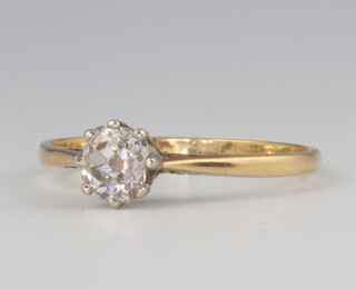 A yellow metal single stone diamond ring approx. 0.5ct, 2 grams, size Q 