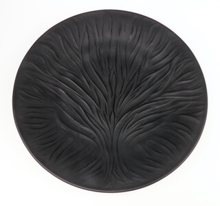 A Lalique Algues Noir (Tree of Life) relief moulded black glass plate, engraved lower case Lalique France 28cm (no box)