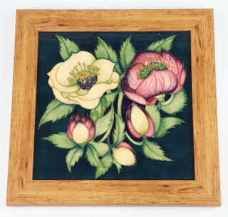 A Moorcroft tile decorated "Ashwood Lenton Rose", designed by Emma Bossons, impressed marks, 20cm x 20cm 