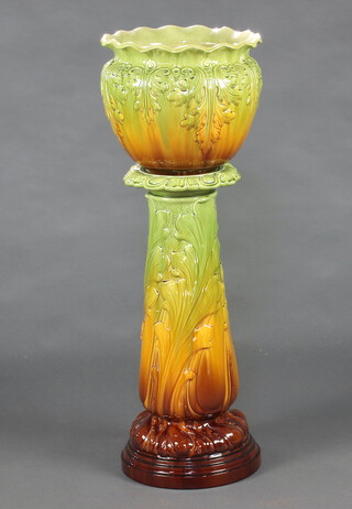 An Art Art Nouveau floral jardiniere and stand 106cm 