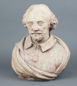 A concrete head and shoulders portrait bust of William Shakespeare 30cm h 