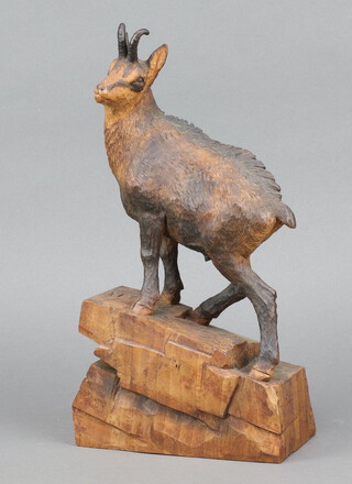 A Black Forrest carved model of a standing goat 35cm x 19cm x 9cm, the back signed M W 