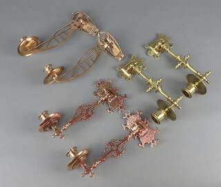 Three pairs of Art Nouveau pierced gilt metal piano candle sconces 10cm x 22cm 