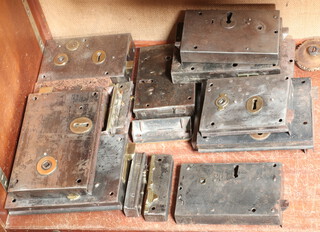 Twelve various 19th Century steel internal door locks 