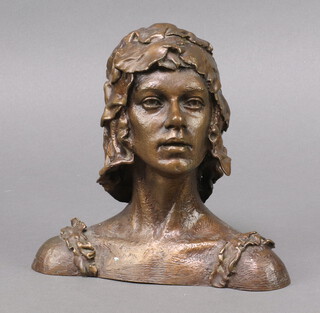 A bronze head and shoulders portrait bust of a lady 19cm x 18cm x 8cm 