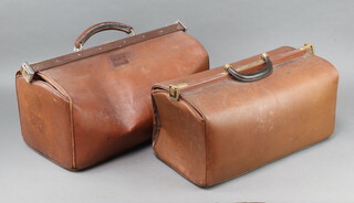 A brown leather and chrome mounted Gladstone bag 22cm x 24cm x 48cm (some scuffing) and 1 other 23cm x 43cm x 23cm (no keys) 