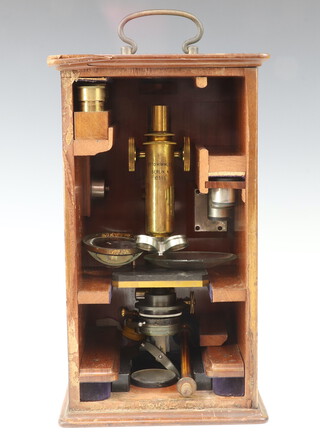 Otto Himmler Berlin.N, a single pillar microscope marked 10319 complete with carrying case, 4 lenses and 4 objectives, cased (case a/f) 