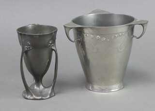 A Kayserzinn Art Nouveau style 3 handled pewter vase base marked Kayserzinn 4334 12cm x 11cm and  a similar vase 4489 12cm x 7cm