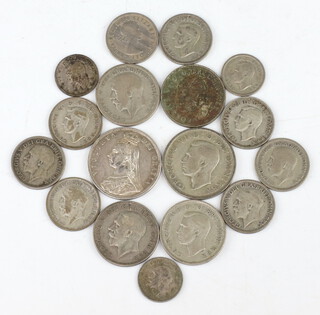 A Victorian 1887 half crown and minor pre 1947 coinage 125 grams 