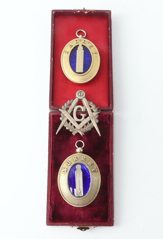 Masonic, 2 silver Past Provincial Grand Junior Warden's collar jewels (Surrey) together with a Scottish collar jewel