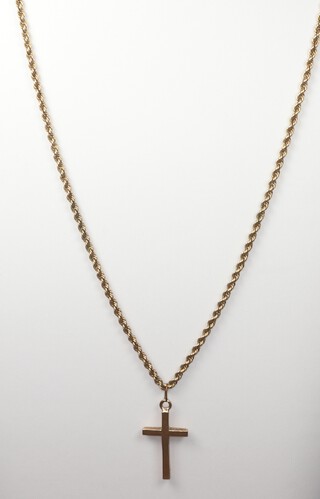 A 9ct yellow gold necklace, 52cm with ditto cross pendant, 8.5 grams 