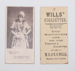 Wills cigarette cards, a collection of 9 Actresses collotype circa 1894, 3 x W.2-1 and 6 x W.2-2 to include Miss Flo Henderson, Madlle De La Porte, Madam Albani, Miss Mary Ansell, Miss Raffles Brooke (very poor condition), Miss Katy Seymour, Miss Lily Hanbury, Madam Judie and Miss Kate Chard 