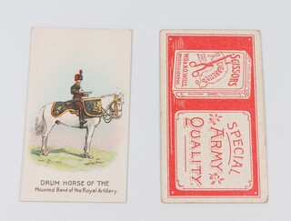 Wills overseas cigarette cards, Drum Horses 1909 W.192, Scissors Issue, horizontal format, complete set of 32 together Regimental Pets 1911 W.309, complete set of 33 