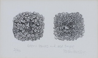 Peter Forster (British) etching "Green Leaves and Red Tape" no.2 of 40, inscribed and signed in pencil 9cm x 15cm 