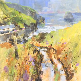 Chris Forsey RI SGFA (British), mixed media signed,  "Trebarwith North Cornwall" 40cm x 39cm 