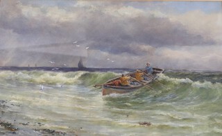 Frederick Charles Dixey, (British, 1877-1920), watercolour "Coming Ashore" rowing boat in heavy sea 48cm x 73cm 