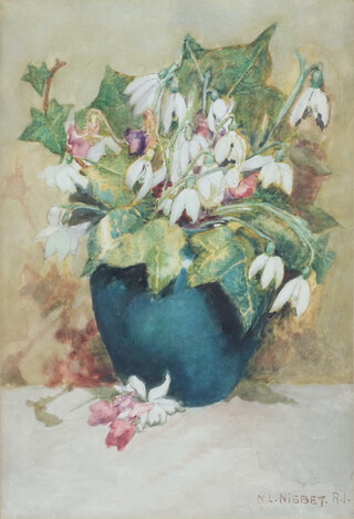 Noel Laura Nisbet (British, 1887-1956), watercolour, study of flowers in a vase, signed bottom right N L Nisbet R.I. 25.5cm h x 17.5cm w, contained in a gilt frame 