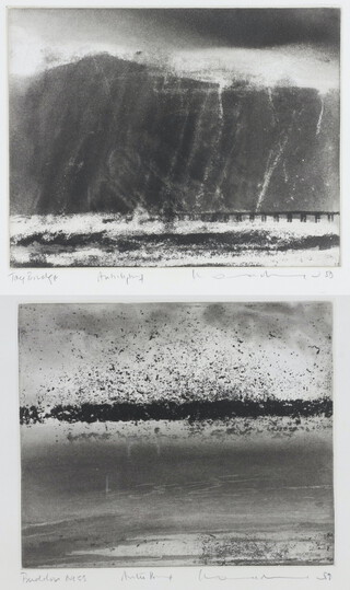 **Norman Ackroyd (British, b.1938), a pair of dry point etchings, "Tay Bridge" and "Buddon Ness" 14cm x 18cm Please Note - Artist's Re-sale Rights may be payable on this lot