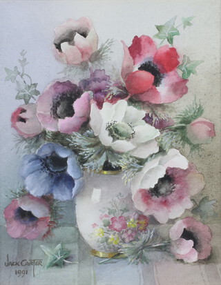 Jack Carter, (British, 1912-1992), watercolour signed dated 1991, study of a vase of flowers 22cm x 17cm 