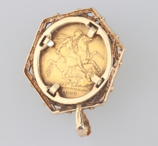 A Victorian sovereign 1880 in a 9ct yellow gold 5 gram mount 