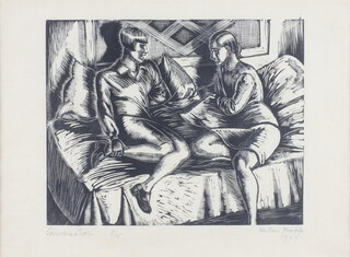 Helen Babette Kapp, (British, 1901-1979)  limited etching 5/15, signed and dated 1927 "Conversation" 12cm x 15cm 