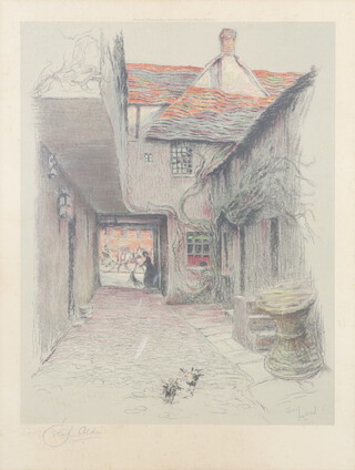 Cecil Charles Aldin (British, 1870-1935), prints, a pair, signed in pencil and with blind proof stamps, alleyways with figures 45cm x 34cm  