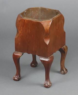 A 1930's walnut octagonal Queen Anne style jardiniere with metal liner, raised on cabriole supports 48cm h x 27cm w x 27cm d 