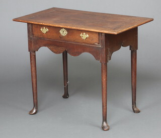 An 18th Century oak  side table fitted a freize drawer, raised on club supports 69cm h x 85cm w  x 50cm d 