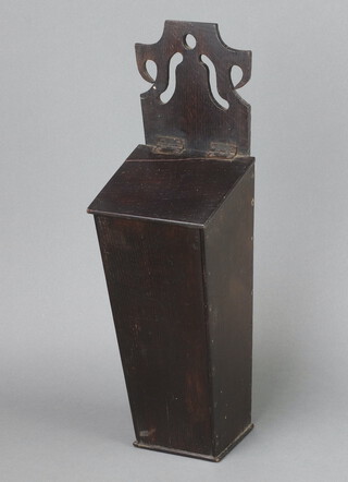 An 18th Century style oak candle box with hinged lid 46cm h x 14cm w x 12cm d 