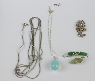 A 925 standard necklace 40cm, 3 others and 3 hardstone pendants