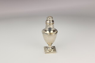 A Georgian silver sugar caster on a square base London 1807, 14cm, 88 grams 